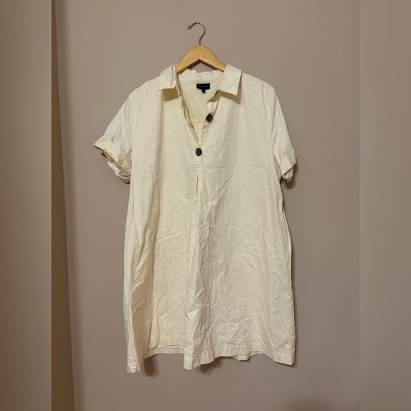 Who What Wear Women's XL Beige V-Neck Trapeze Shirtdress Knee Length - Picture 3 of 5